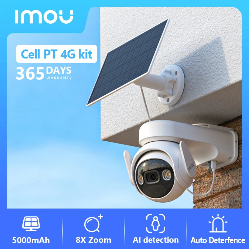 IMOU Cell PT Lite Solar Panel Kit 3MP Wi-Fi Camera 5000mAh Battery Human Detection IP66 Weatherproof Home Security Camera Type-C