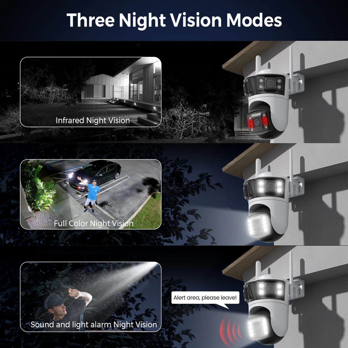 BESDER 6K 12MP HD Three Screen WIFI IP Camera Outdoor Three Lens Ai Human Detection Waterproof CCTV Video Security Camera iCsee