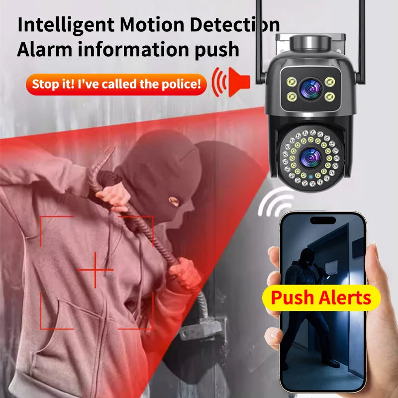 Dual Lens PTZ Wifi Camera 8MP IP Camera Dual Screen AI Human Auto Tracking Two Way Audio Video Outdoor Surveillance Cameras