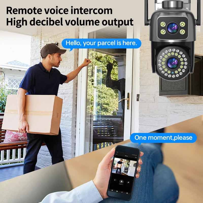 Dual Lens PTZ Wifi Camera 8MP IP Camera Dual Screen AI Human Auto Tracking Two Way Audio Video Outdoor Surveillance Cameras