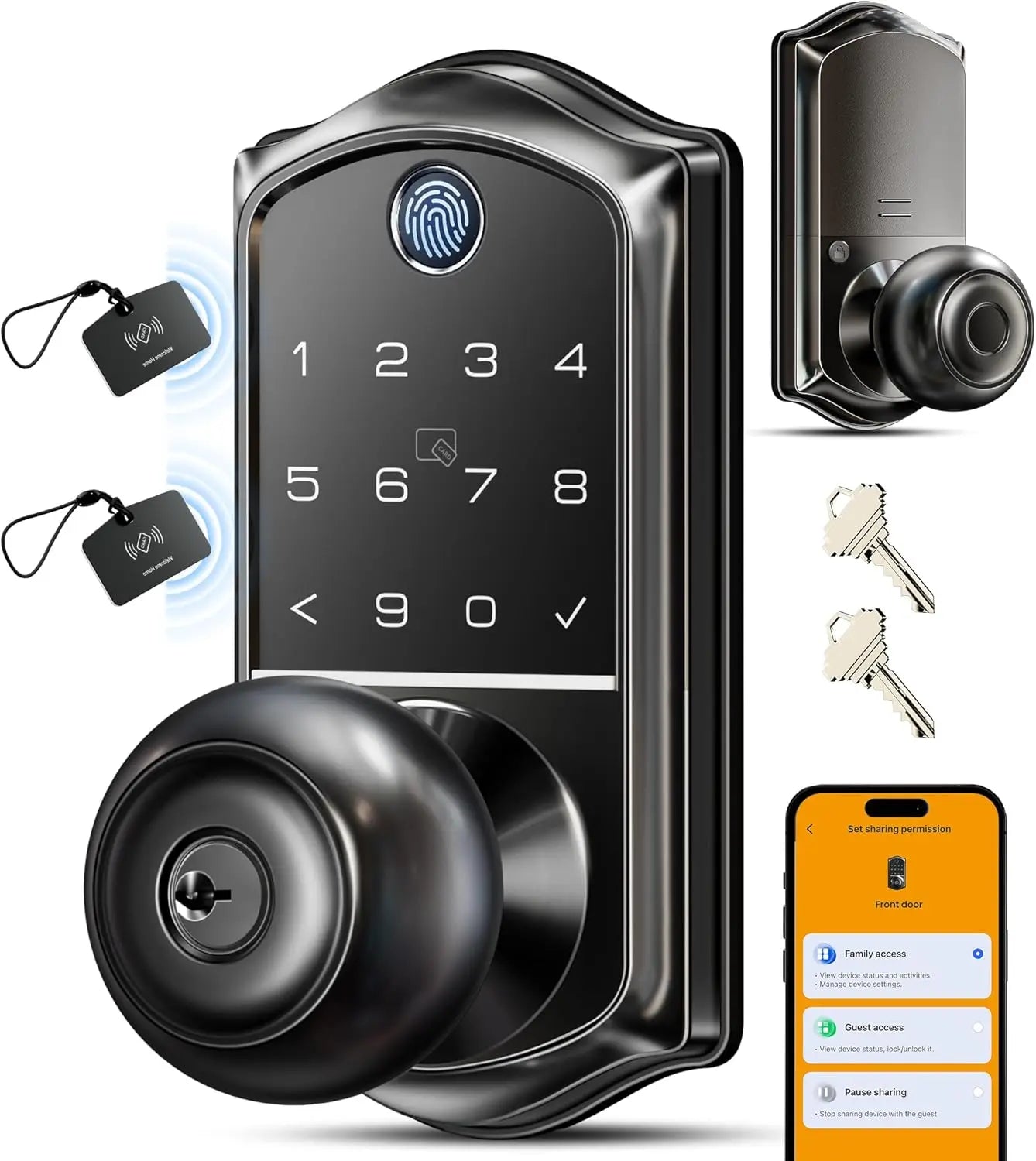 Veise VE018 Smart Knob Handle Lock - Fingerprint, App Control, Keyless Entry for Front Door and Bedroom