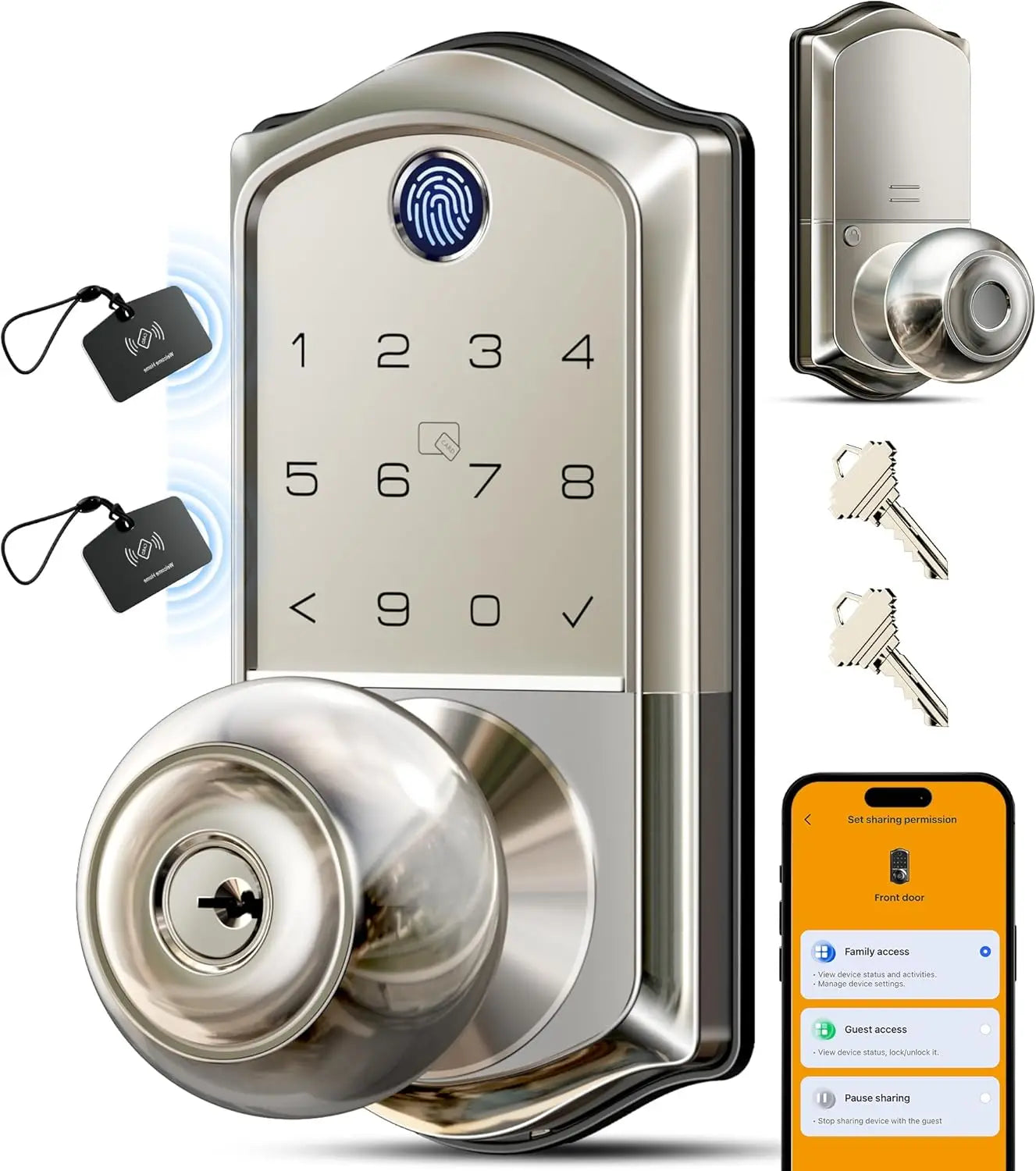 Veise VE018 Smart Knob Handle Lock - Fingerprint, App Control, Keyless Entry for Front Door and Bedroom