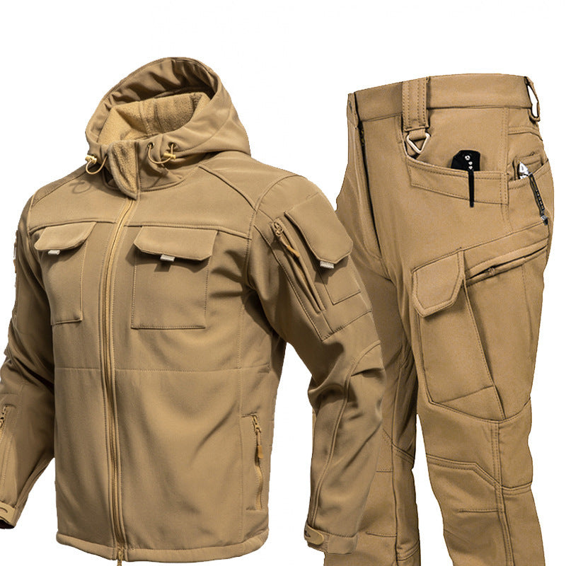 Autumn And Winter Fleece-lined Soft Shell Beetle Shell Jacket Suit