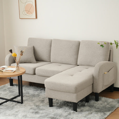 L-L-shaped Corner Sofa With Chaise Lounge 3Seater Sofa, 166 X 118 X 77 Cm, Breathable Cotton Linen Fabric, Plastic Legs, Modular Design, Ideal For Living Rooms, Apartments, And Offices