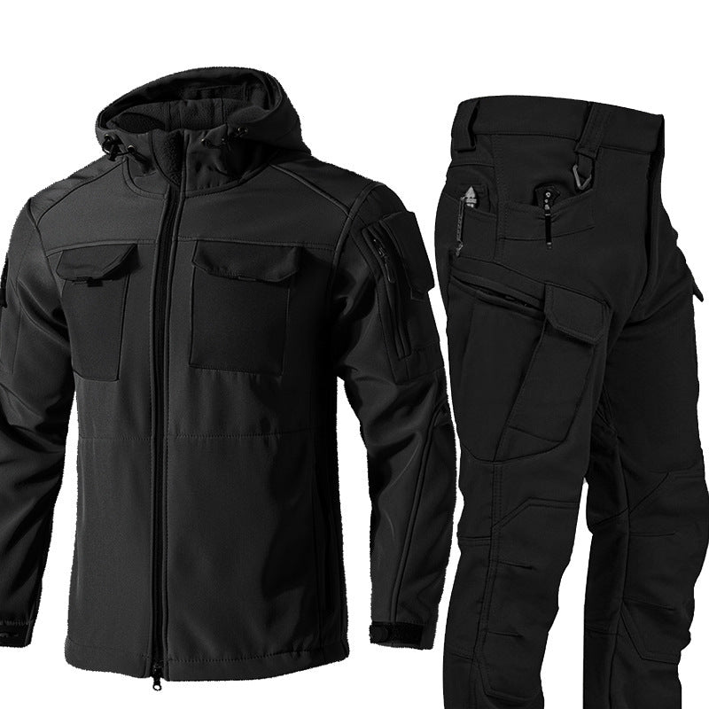 Autumn And Winter Fleece-lined Soft Shell Beetle Shell Jacket Suit
