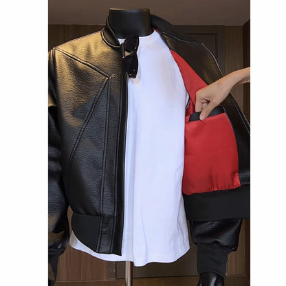 Pu Egg White Leather Litchi Leather Jacket