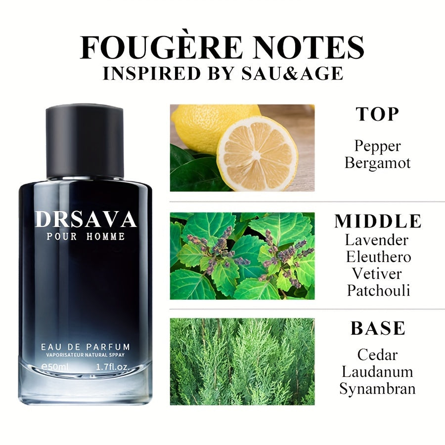 50ml Fougere Fusion Eau De Parfum for Men - Long-Lasting, Refreshing Cologne with Seductive Notes - Perfect Gift for Father's Day, Dating, and Daily Life