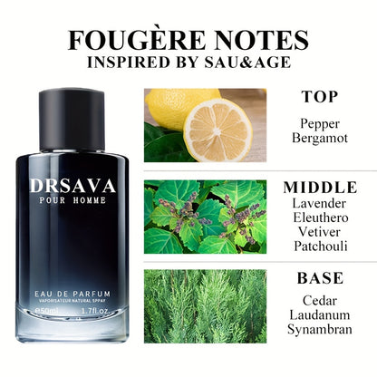 50ml Fougere Fusion Eau De Parfum for Men - Long-Lasting, Refreshing Cologne with Seductive Notes - Perfect Gift for Father's Day, Dating, and Daily Life