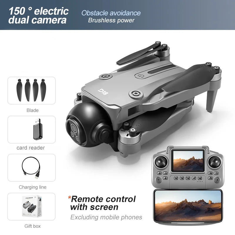 New D18 RC Drone 8K Professional HD  Dual Camera 360° Obstacle Avoidance Aerial Optical Brushless Large Screen Quadcopter Toy