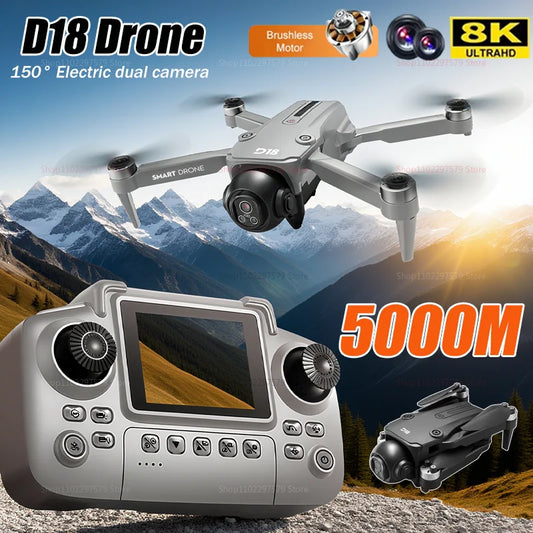 New D18 RC Drone 8K Professional HD  Dual Camera 360° Obstacle Avoidance Aerial Optical Brushless Large Screen Quadcopter Toy