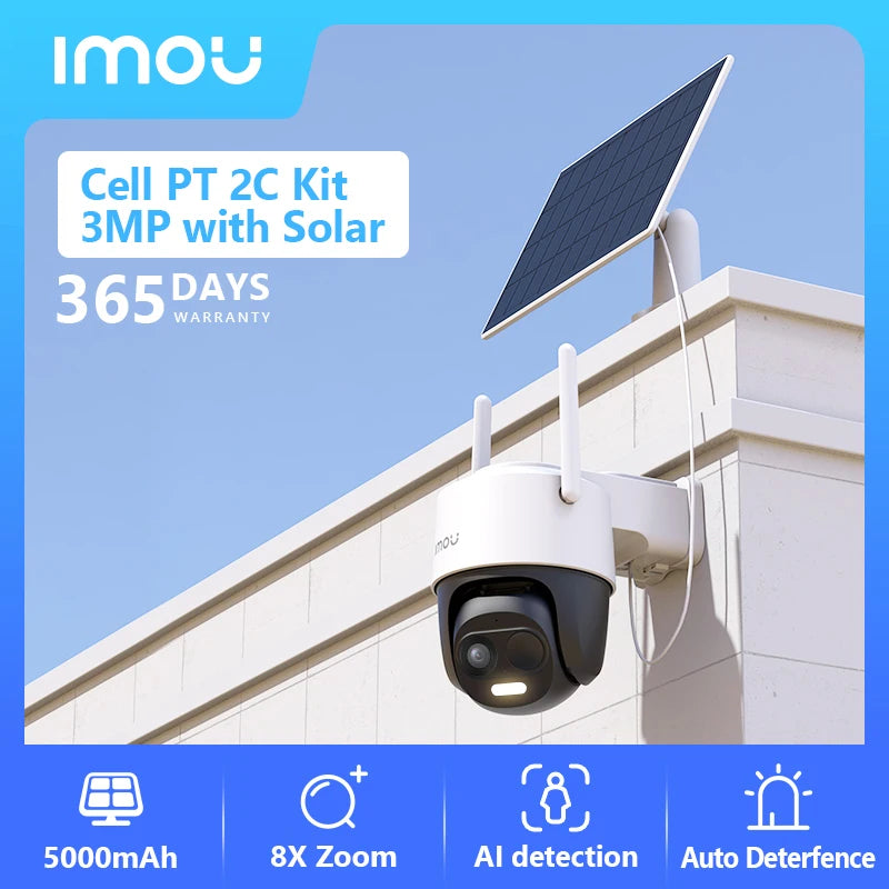 IMOU Cell PT Lite Solar Panel Kit 3MP Wi-Fi Camera 5000mAh Battery Human Detection IP66 Weatherproof Home Security Camera Type-C