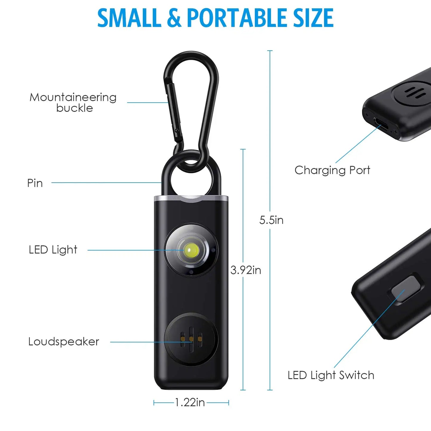 130dB Self Defense Siren Safety Alarm for Women Keychain with SOS LED Light Personal Alarms Personal Security Keychain Alarm