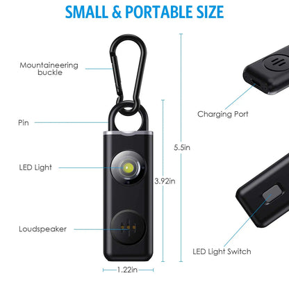 130dB Self Defense Siren Safety Alarm for Women Keychain with SOS LED Light Personal Alarms Personal Security Keychain Alarm