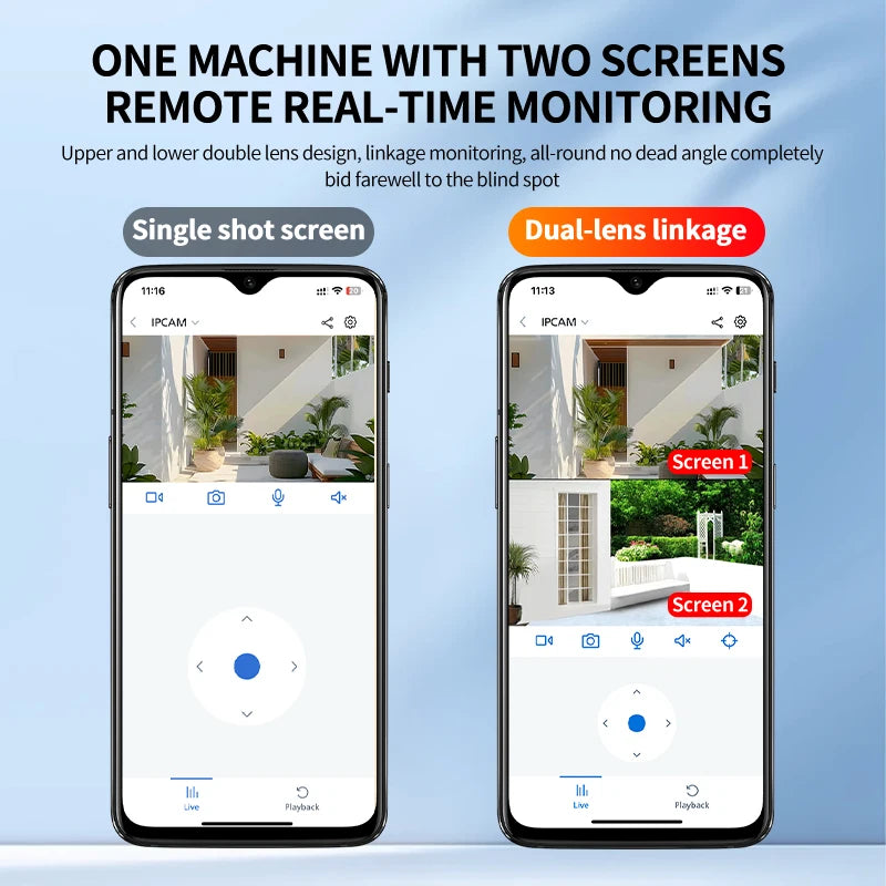 Dual Lens PTZ Wifi Camera 8MP IP Camera Dual Screen AI Human Auto Tracking Two Way Audio Video Outdoor Surveillance Cameras