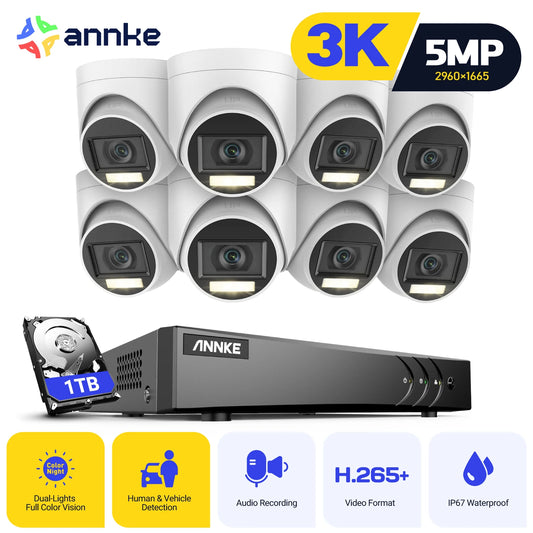 ANNKE 8CH 5MP Lite HD Video Security Camera System 5IN1 H.265+ DVR With 8X 5MP Dome Home CCTV Surveillance Cameras