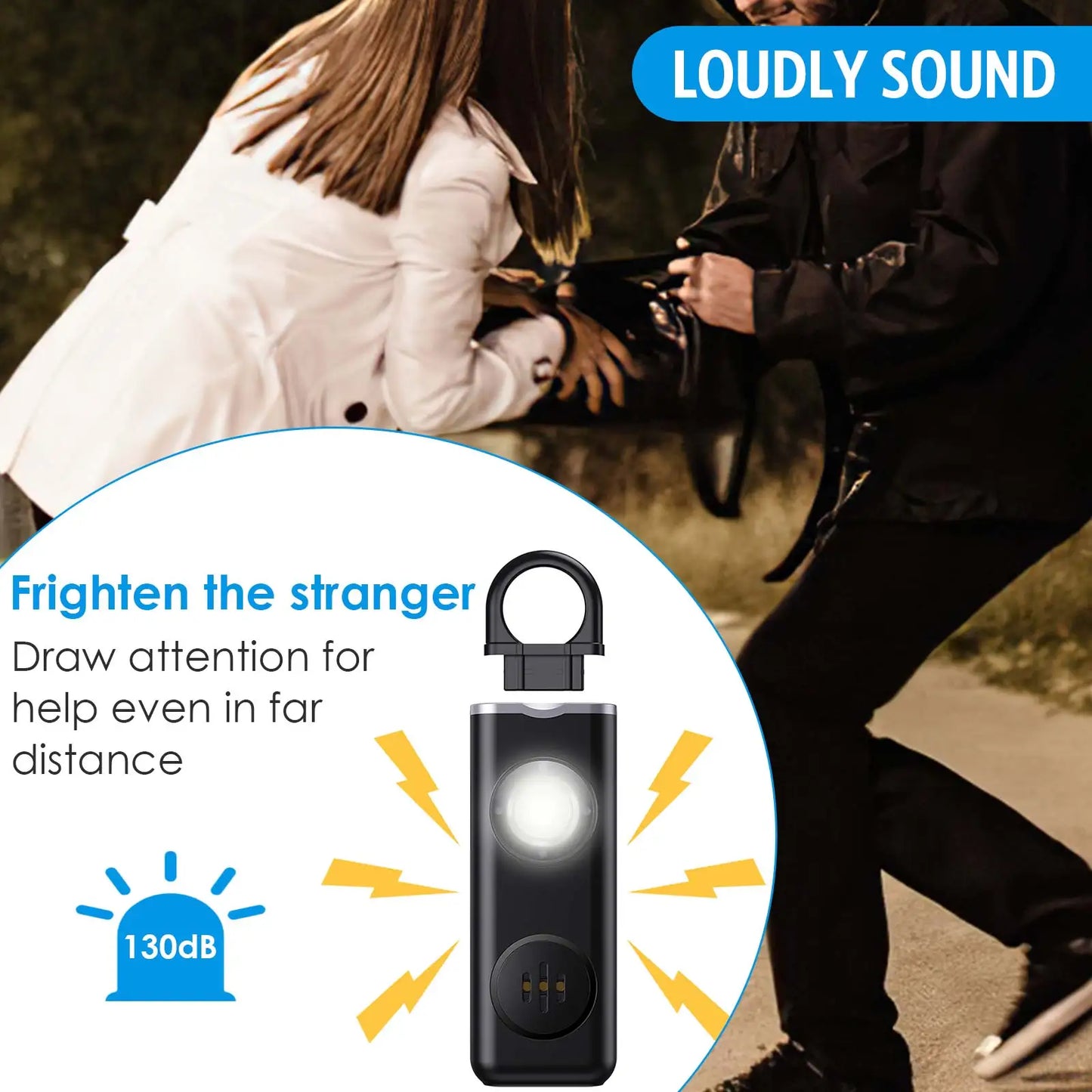 130dB Self Defense Siren Safety Alarm for Women Keychain with SOS LED Light Personal Alarms Personal Security Keychain Alarm