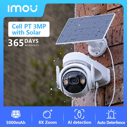 IMOU Cell PT Lite Solar Panel Kit 3MP Wi-Fi Camera 5000mAh Battery Human Detection IP66 Weatherproof Home Security Camera Type-C