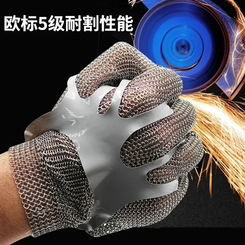 Stainless Steel Cut-resistant Gloves Level 5 Slaughter and Gardening High-risk Work Cut-resistant Labor Protection Gloves 1pcs