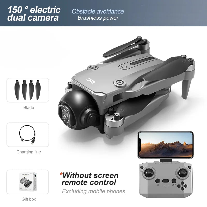 New D18 RC Drone 8K Professional HD  Dual Camera 360° Obstacle Avoidance Aerial Optical Brushless Large Screen Quadcopter Toy