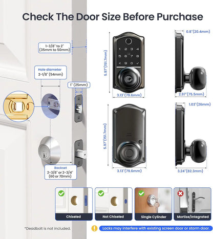 Veise VE018 Smart Knob Handle Lock - Fingerprint, App Control, Keyless Entry for Front Door and Bedroom