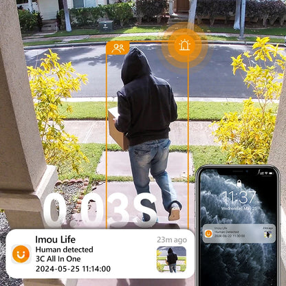 IMOU Cell PT Lite Solar Panel Kit 3MP Wi-Fi Camera 5000mAh Battery Human Detection IP66 Weatherproof Home Security Camera Type-C