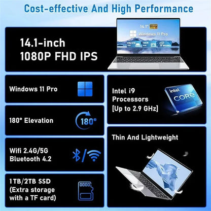 14.1" Windows 11 Gaming laptops Intel Core i9 8950HK 16GB DDR4 1TB 2TB SSD Office Study Business Notebook 1920*1080 HD Pc Gamer