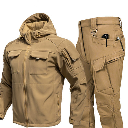 Autumn And Winter Fleece-lined Soft Shell Beetle Shell Jacket Suit