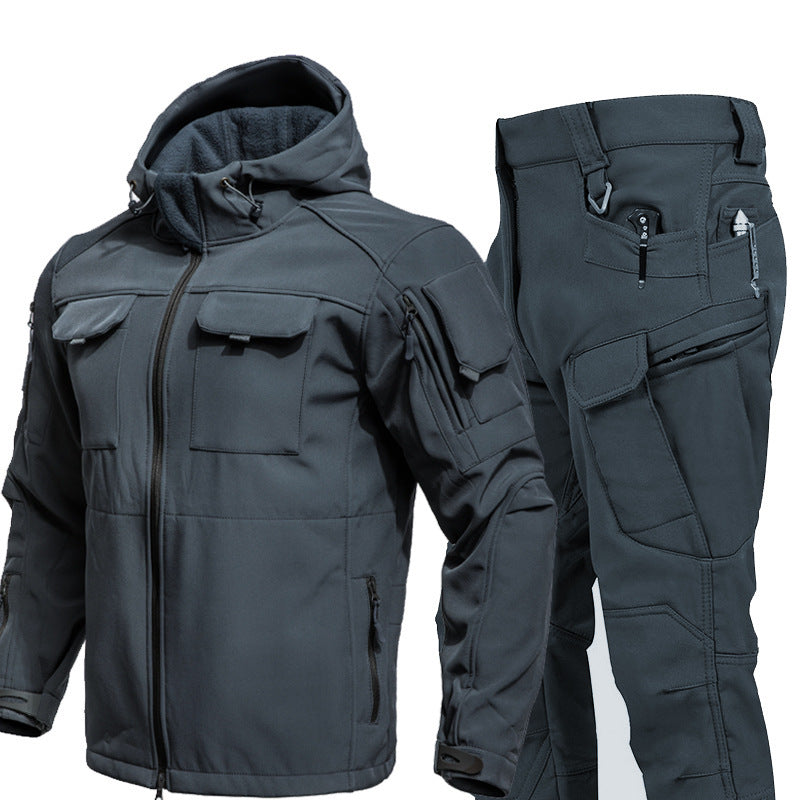 Autumn And Winter Fleece-lined Soft Shell Beetle Shell Jacket Suit